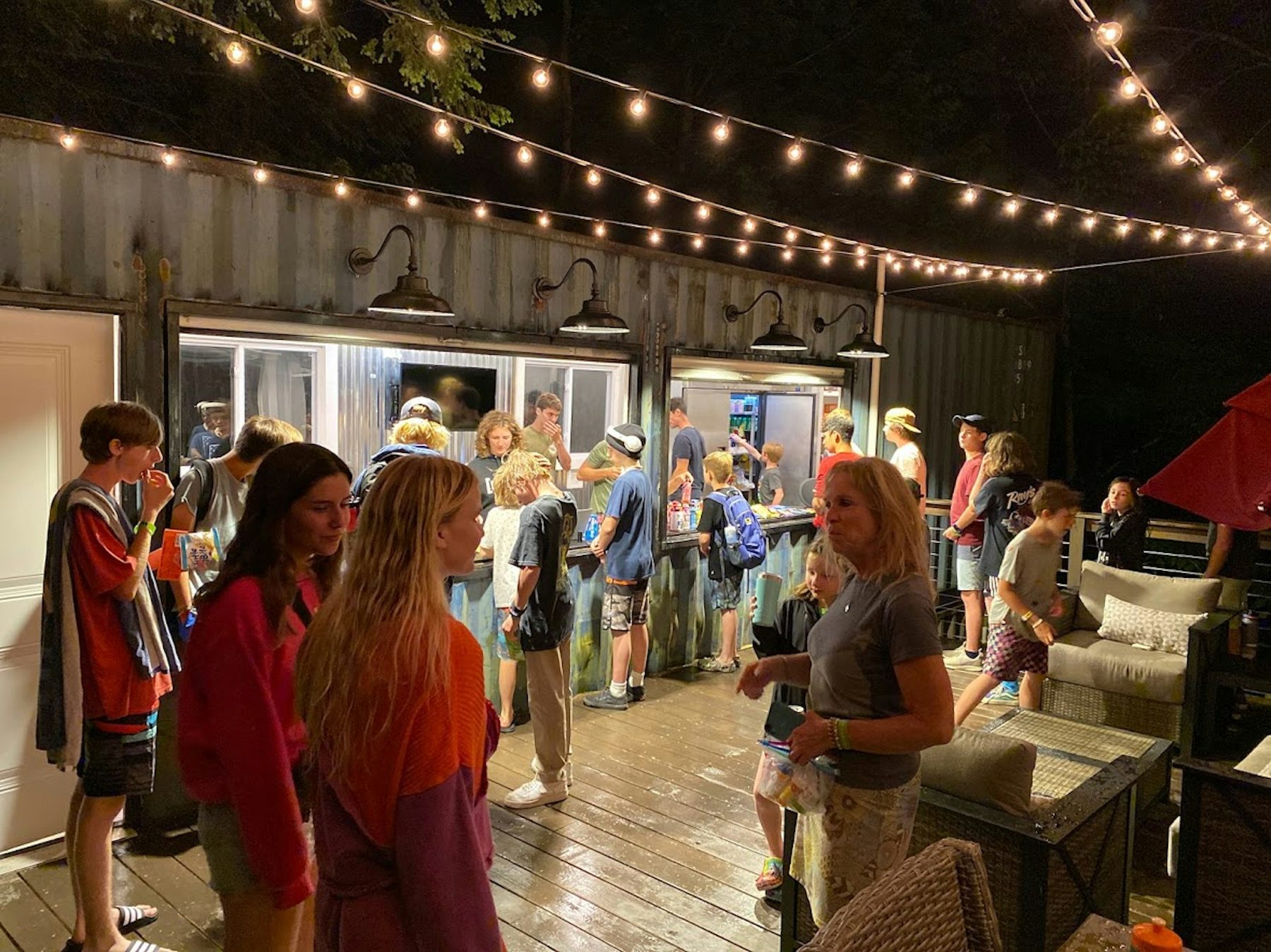Snack Shop Drinks Food Lights Patio Friends — Camp ROYAL